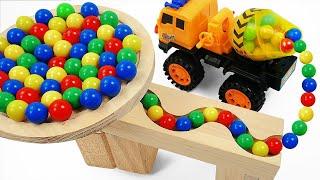 Marble Run ASMR Race  HABA Slope & Dump Truck Excavator Ambulance Forklift Garbage Truck Tractors#9