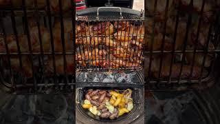 Spinning rotisserie basket chicken wings on the Kamado Joe Joetisserie! #chickenwings