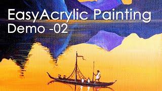 Acrylic Painting Demo-02| Simple Acrylic Sunset Painting For Beginners | Easy & Fast technique.