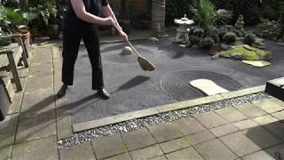 Zen garden, sweeping and raking.