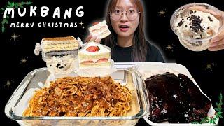 MUKBANG) CHRISTMAS ️ SPAGHETTI BOLOGNESE, BBQ RIBS, STRAWBERRY CAKE, BANANA PUDDING, CHEESECAKE 