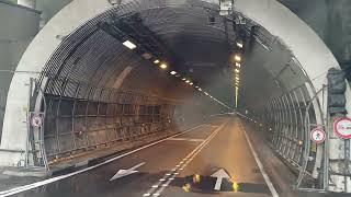 Crossing tunnel Montblanc from Italy to France with truck.