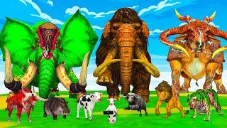 5 Giant Elephant Cow Buffalo Gorilla vs 3 Giant Lion Bull Tiger Attack Zebra Cow Mammoth vs Lion