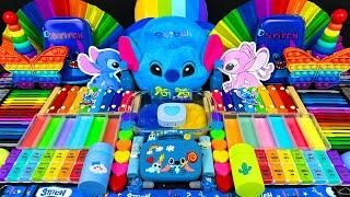 Random Slime Mix ASMR Satisfying combination of BLUE STITCH with colorful eyeshadow #asmr