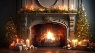 Christmas Fireplace Twinkling Lights and Candles 4K Background