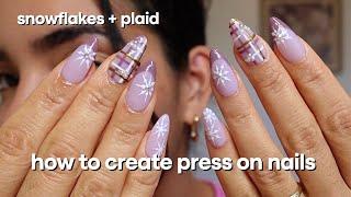 HOW TO MAKE PRESS ON NAILS LIKE A PRO *detailed process* (winter snowflake nail design)