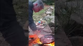#adventure #cooking #steak, by a #lake #bushcraft #camping  #survival #shelter #outdoors