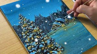 Painting a Snowy Winter Night / Acrylic Painting for Beginners