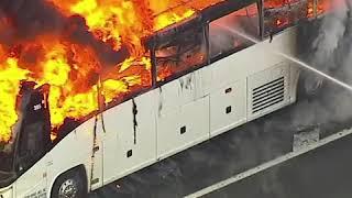 Fire fighters put out massive bus fire in Union Township, New Jersey | ABC News