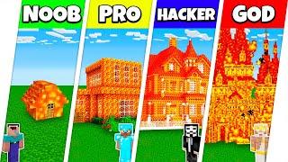 Minecraft Battle: NOOB vs PRO vs HACKER vs GOD: LAVA BLOCK HOUSE BASE BUILD CHALLENGE / Animation