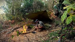 Adventurous Bushcraft Survival Camp Amidst Coyote Sounds