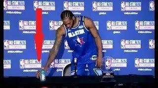 Kawhi removes Gatorade bottle on the interview saying "Not sponsored by Gatorade"