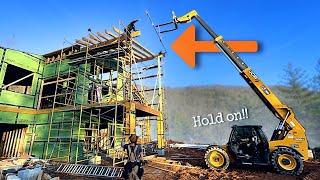 Construction of a MEGA sized Modern Home PT 63 | Super Tall Roof Framing