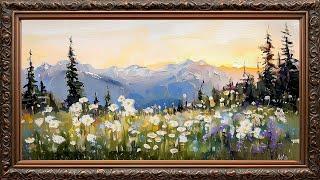 Vibrant Sunrise Over Majestic Mountains Frame TV ART Golden Framed Tv Art Screensaver