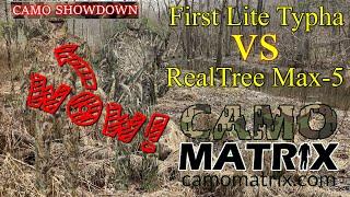 Compare First Lite Typha Vs RealTree Max-5 hunting camo with deer vision and new corn and grass bg's