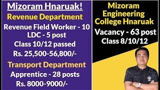 Mizoram hnaruak! Field Worker - 10, LDC - 5 | Transport Apprentice - 28 post | Class 8/10/12