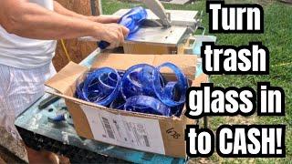 HOW I TAKE TRASH AND MAKE CASH! Use a wet saw to cut glass bottles to use in all kinds of art!