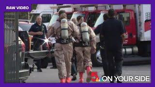 Raw video: Hazmat crews respond to ammonia leak at Imo's Pizza Headquarters