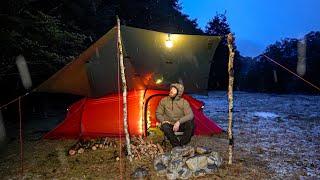 WINTER CAMPING - SNOW AND RAIN - TUNNEL TENT