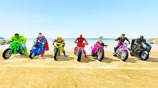 LEARN COLORS and Numbers for kids with Superhero Motorbikes and jetski Jump