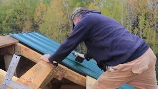 Just A Few More Sheets Of Roofing To Go. Off Grid Post And Beam Building Build.