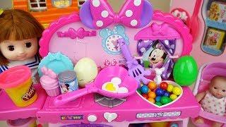 Baby doll play doh kitchen cooking play and surprise eggs play