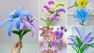 No Glue 6 Simple and Beautiful Pipe cleaner Flowers - Pipe cleaner Craft - DIY Flowers - Home Decor