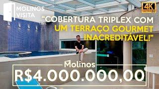 COBERTURA TRIPLEX DE R$4.000.000 FANTÁSTICA COM VISTA 360° E TERRAÇO GOURMET COMPLETO! | MC4643