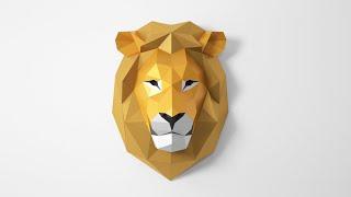 Lion head. Wall geometric decor, papercraft