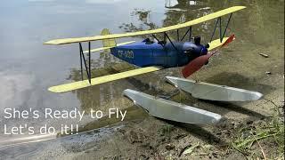 Rubber Powered Fleet Biplane Water Takeoff