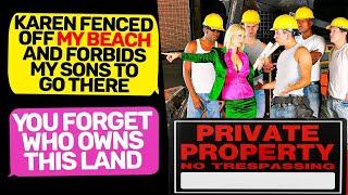 SMUG NEIGHBOR KAREN THINKS SHE IS THE OWNER OF LAND BY THE BEACH! It Gets Worse! r/EntitledPeople