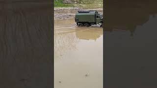 URAL 4320 Tractor Truck with loading Trailer in Off Road.. Water and Mud driving sequence