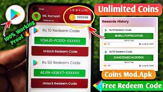 (Unlimited Coins Mod) free redeem code for playstore at ₹0/- | How to get free google redeem code