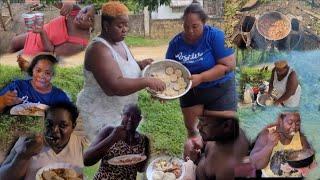 mackerel rundown and breadfruit dumpling.