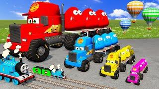 Big & Small Long Mack Truck with POU vs Train Thomas - Cars vs Rails and Train - BeamNG.Drive