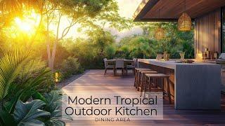 Relax And Entertain In Style With A Modern Tropical Outdoor Kitchen Dining Area!