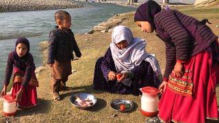 Grandam cooking chicken in Out door | Village life of Afghanistan in Spring season | nadia's working