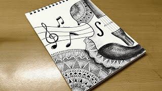 How to draw Mandala art of Violin and music note | Zentangle art | Doodle art | Easy drawing