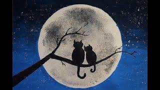 Paint Cats Looking at the Moon - Moon Art