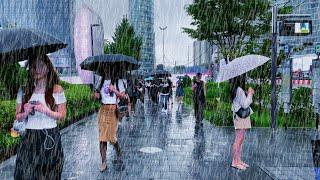 Rainy SEOUL AI Valley TEHERAN-RO, GANGNAM 08:00 Morning Walk, Rain Asmr, Seoul Travel Walker.