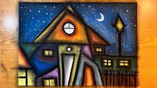 Simple Colorful House Abstract Painting In "Rembrandt" Soft Pastel | Satisfying Art Demonstration