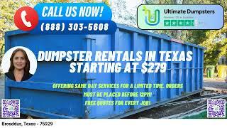 Broaddus, Texas - Same Day Dumpster Rental Starting $279