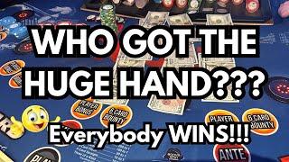 3 CARD POKER in LAS VEGAS! WHO GOT THE HUGE HAND?? Everybody wins!!