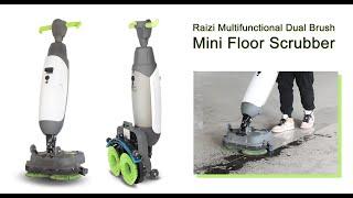 How does Raizi dual brush mini floor scrubber work?