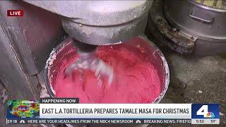 East LA tortilleria prepares tamale masa for Christmas