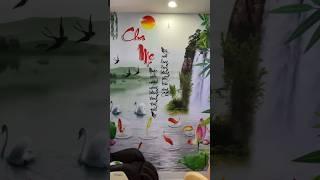 Tranh dán tường 3d phòng khách cảnh Sơn thủy hữu tình Chị chủ khen quá đẹp