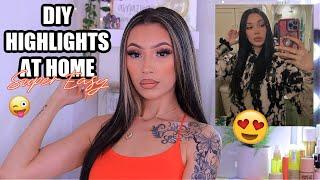 DIY HIGHLIGHTS AT HOME ON BLACK HAIR | BLACK TO BLONDE *SUPER EASY*