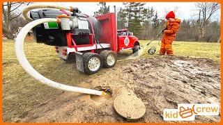 Rescuing mom from septic plumbing emergency funny story with trucks and toys. Educational | Kid Crew