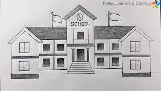 How to draw a School Scenery  My School ka Chitra  School Project work  Art Competiton