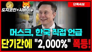 [도지코인+시바이누] '비상계엄' 선포로 더 오를 것! 단기간에 "2,000%" 상승! 일론 머스크 한국 직접 언급! 내일 터질 초대형 호재!